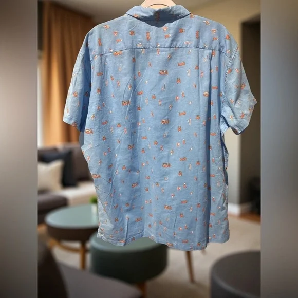 KAHALA 1936 Linen Cotton Men’s 2XL Hawaian Shirt Blue VW Bus Pattern SS - Picture 5 of 10